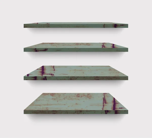 Instellen van oude planken metalen plaat geïsoleerd op witte achtergrond — Stockvector