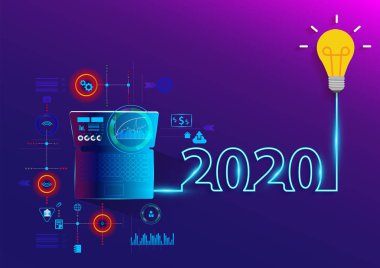 Creative ampul fikir 2020 yeni yıl, laptop bilgisayar PC Ile,