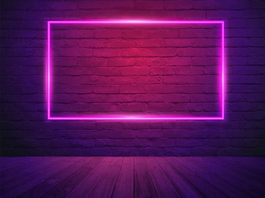 Vektör tuğla duvar odası arka plan, neon ışık