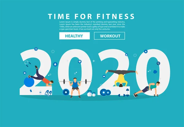 2020 Neujahr Fitness-Ideen Konzept Mann Workout Fitnessstudio — Stockvektor