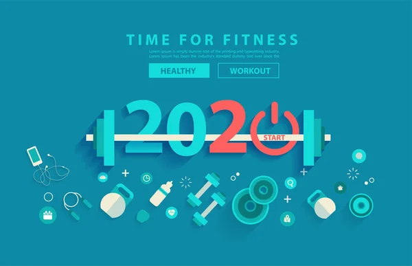 2020 nuevo año fitness concepto entrenamiento tipografía alfabeto diseño — Archivo Imágenes Vectoriales