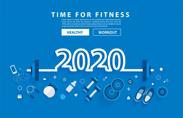 2020 New Year Fitness Konzept Workout Typografie Alphabet Design — Stockvektor