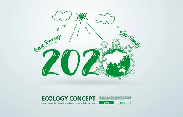 2020 nytt år i kreativ ritning miljö och miljövänlig — Stock vektor
