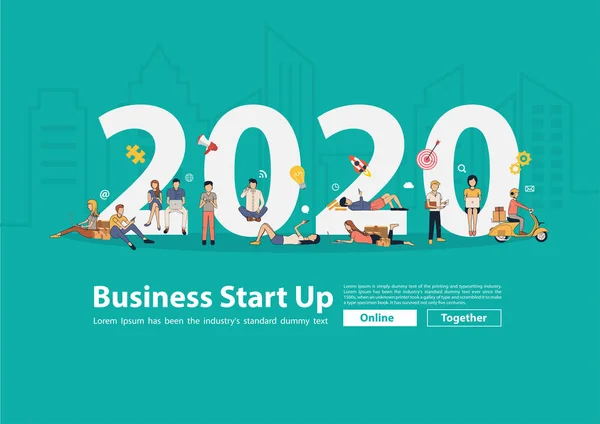 Vector 2020 año nuevo negocio personas que trabajan estilo de vida — Archivo Imágenes Vectoriales