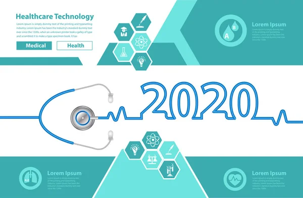 Stethoscope coeur idées créatives concept nouvelle année 2020 — Image vectorielle