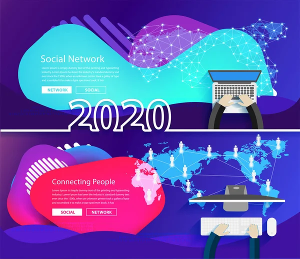 2020 Nieuwjaar Business Technology Social Media — Stockvector