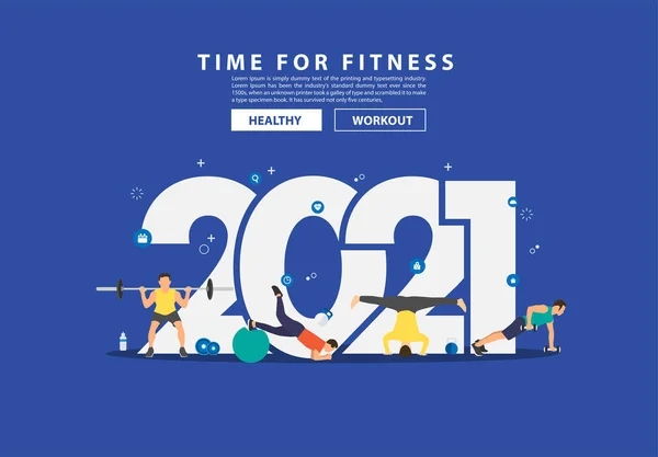 2021 Neue Jahr Fitness Ideen Konzept Mann Workout Fitnessgeräte Mit — Stockvektor