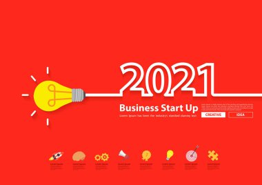 2021 yeni yıl yaratıcı ampul tasarımı, ilham iş planı, pazarlama stratejisi, takım çalışması, beyin fırtınası konsepti, vektör illüstrasyon modern tasarım şablonu
