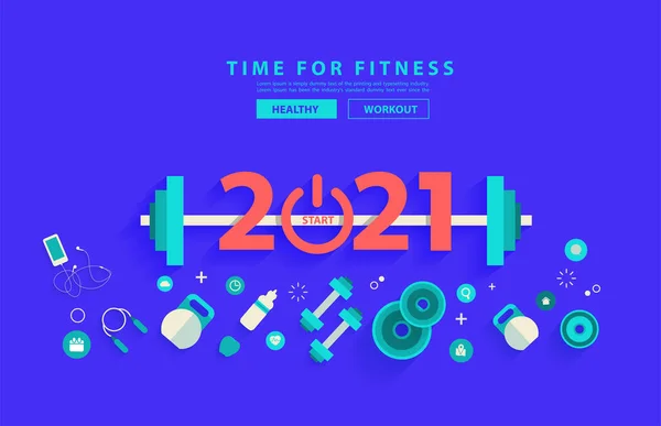 2021 Neujahr Fitness Konzept Workout Typografie Alphabet Design Mit Geräten — Stockvektor