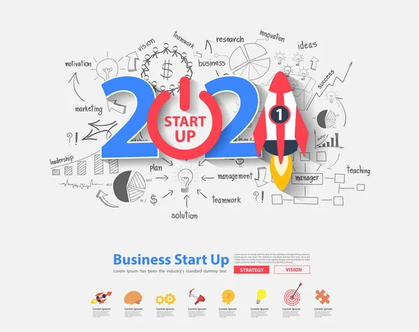 2021 Nowy Rok Startup Pomysły Koncepcja Projektowania Kreatywnego Myślenia Rysowania — Wektor stockowy