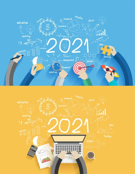 2021 Sucesso Empresarial Ano Novo Gráficos Desenho Criativo Análise Gráficos —  Vetores de Stock