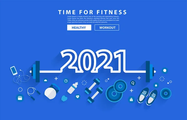 2021 Nytt Fitness Koncept Träning Typografi Alfabet Design Med Utrustning — Stock vektor