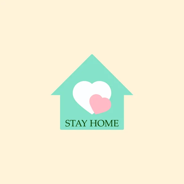 Stay Home Two Heart House Roof Text Heart White Pink — Stock Vector