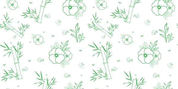 Fondo Patrón Floral Sin Costuras Flor Bambú Mariposa Insecto Hoja — Vector de stock