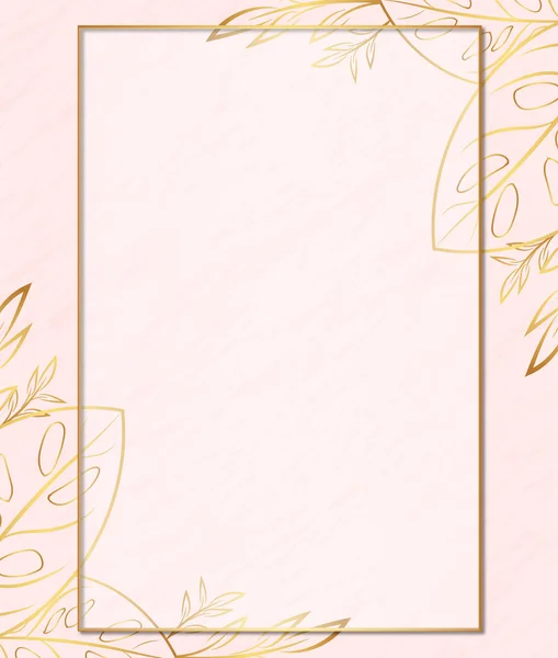 Rectángulo Floral Marco Dorado Con Transparencia Fondo Abstracto Rosa Ilustración — Vector de stock