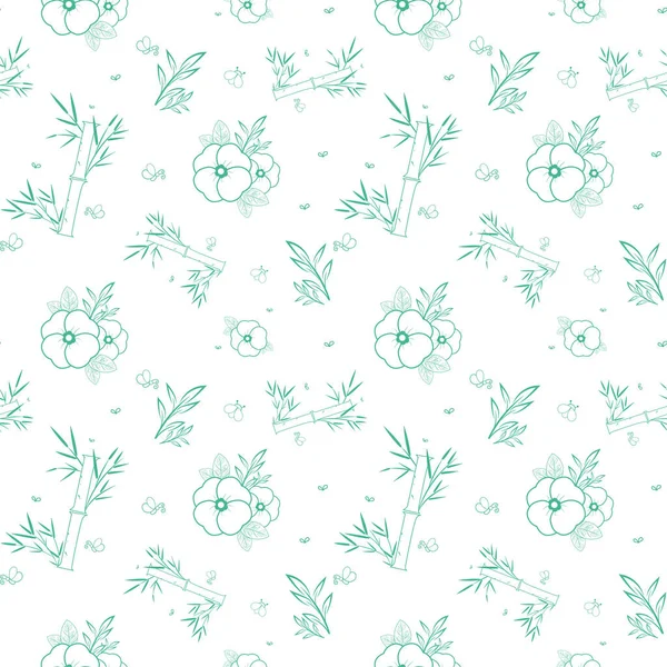 Fond Motif Floral Sans Couture Feuille Papillon Bambou Fleur Elément — Image vectorielle