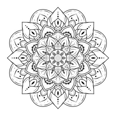 Klasik çiçek desenli dairesel çiçek mandala, Vector mandala Oriental desenli, elle çizilmiş dekoratif element. Çiçekli eşsiz bir tasarım. Sayfa logosu için rahatlama ve meditasyon kullanımını kavra