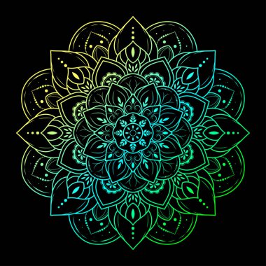 Klasik çiçek desenli dairesel çiçek mandala, Vector mandala Oriental desenli, elle çizilmiş dekoratif element. Çiçekli eşsiz bir tasarım. Sayfa logosu için rahatlama ve meditasyon kullanımını kavra