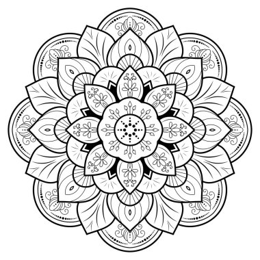 Klasik çiçek desenli dairesel çiçek mandala, Vector mandala Oriental desenli, elle çizilmiş dekoratif element. Çiçekli eşsiz bir tasarım. Sayfa logosu için rahatlama ve meditasyon kullanımını kavra