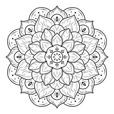 Klasik çiçek desenli dairesel çiçek mandala, Vector mandala Oriental desenli, elle çizilmiş dekoratif element. Çiçekli eşsiz bir tasarım. Sayfa logosu için rahatlama ve meditasyon kullanımını kavra