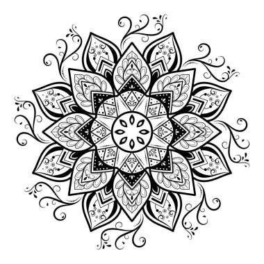 Klasik çiçek desenli dairesel çiçek mandala, Vector mandala Oriental desenli, elle çizilmiş dekoratif element. Çiçekli eşsiz bir tasarım. Sayfa logosu için rahatlama ve meditasyon kullanımını kavra
