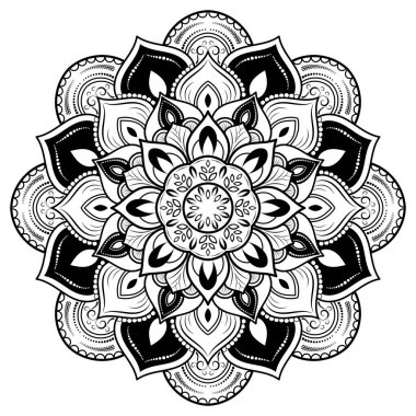 Klasik çiçek desenli dairesel çiçek mandala, Vector mandala Oriental desenli, elle çizilmiş dekoratif element. Çiçekli eşsiz bir tasarım. Sayfa logosu için rahatlama ve meditasyon kullanımını kavra