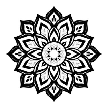 Klasik çiçek desenli dairesel çiçek mandala, Vector mandala Oriental desenli, elle çizilmiş dekoratif element. Çiçekli eşsiz bir tasarım. Sayfa logosu için rahatlama ve meditasyon kullanımını kavra