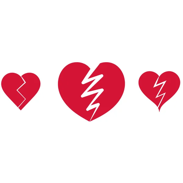 Zlomené Červené Srdce Design Plochá Ikona Romantické Srdce Pro Valentýna — Stockový vektor
