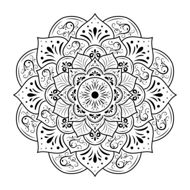 Klasik çiçek desenli dairesel çiçek mandala, Vector mandala Oriental desenli, elle çizilmiş dekoratif element. Çiçekli eşsiz bir tasarım. Sayfa logosu için rahatlama ve meditasyon kullanımını kavra