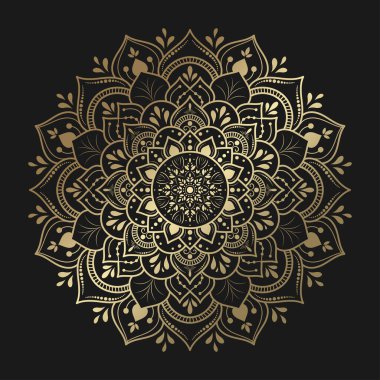 Klasik çiçek desenli dairesel altın Mandala, Vector mandala Oriental desenli, elle çizilmiş dekoratif element. Çiçekli eşsiz bir tasarım. Sayfa logosu için rahatlama ve meditasyon kullanımını kavra