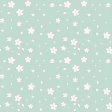 Yeşil doğa rengine sahip kusursuz Sakura desenli pembe çiçek deseni, botanik yaprağı, kumaş, ambalaj, dekoratif baskı, tekstil, tekrarlayan desen için kusursuz arkaplan ve duvar kağıtları.