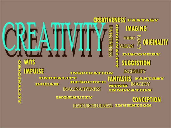 Mot Créativité Présenté Avec Beaucoup Mots Moyens Ambitieux Sur Nuage — Image vectorielle