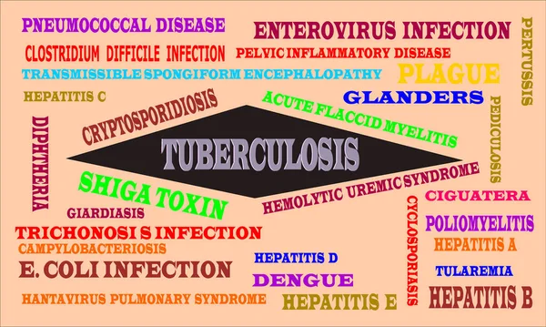 Tuberculose Terminologie Médicale Liée Maladie Word Présentée Avec Résumé Nuage — Image vectorielle