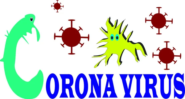 Corona Virus Dessin Animé Logo Style Affiché Avec Texte Symbole — Image vectorielle