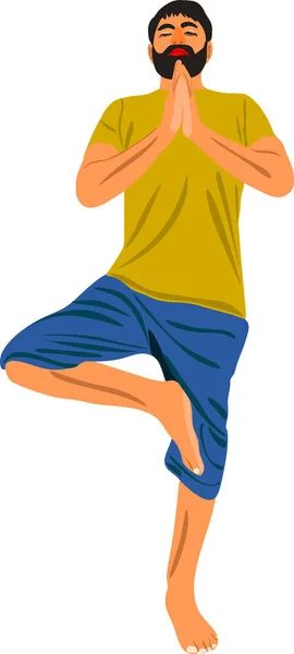 Hombre Asiático Haciendo Yoga Ejercicio Aislado Vistiendo Paños Uniformes Amarillos — Vector de stock