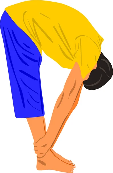 Hombre Asiático Haciendo Yoga Ejercicio Aislado Vistiendo Vestido Amarillo Azul — Vector de stock