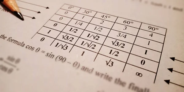 Trigonometry Table Educational Text Displayed Paper English Language Numerical Format — Stock Photo, Image