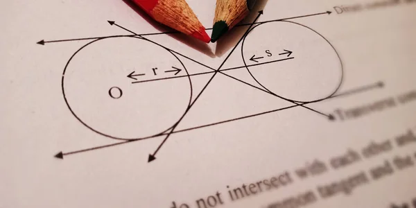 Círculo Con Lápiz Puntero Matemáticas Texto Educativo Que Muestra Papel — Foto de Stock