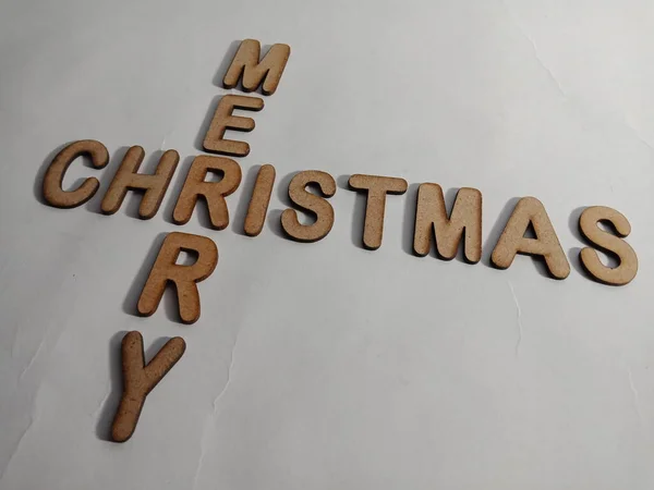 Merry Christmas Word Presented Wooden Letters Art Cross Text Concept — Stock Photo, Image