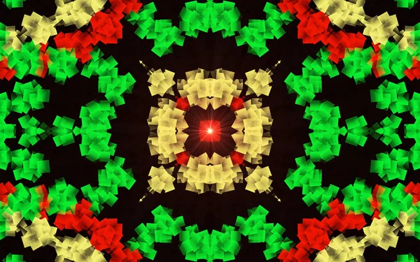 Zelený Červený Mix Kreativní Vzor Symetrickou Geometrickou Ozdobou Mozaiková Textura — Stock fotografie