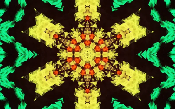 Flower Kaleidoscope Pattern Abstract Background Yellow Black Abstract Fractal Kaleidoscope — Stock Photo, Image