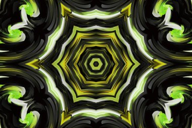 Simetrik geometrik süslemeli altın yıldız deseni. Süslü mozaik doku. Kaleydoskop soyut arkaplan soyut renkli klasik model. Renkli arkaplanda metal mozaiği.