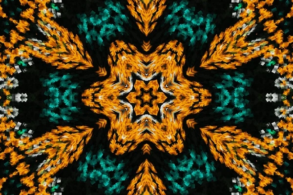 Royal Blue Orange Pattern Symmetric Geometric Ornament Ornamental Mosaic Texture — Stock Photo, Image