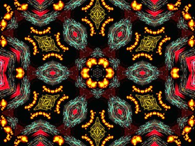 Altın ve pembe yaprak Dijital illüstrasyon, geometrik soyut renkli kaleydoskop simetrik desen ve gradyan etkisi. Klasik güzel dekoratif arkaplan