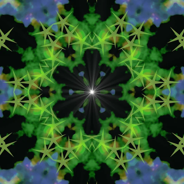 Green White Supernova Star Blinking Digital Illustration Geometric Abstract Colorful — Stock Photo, Image