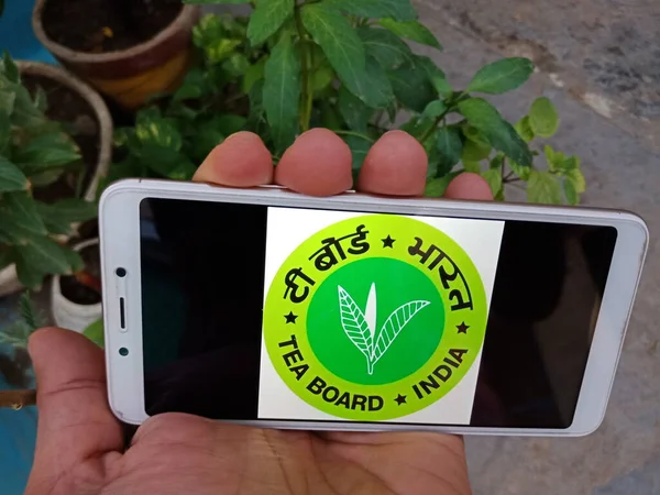 District Katni India Maj 2020 Kobieta Posiadająca Smartfon Wyświetlanym Logo — Zdjęcie stockowe