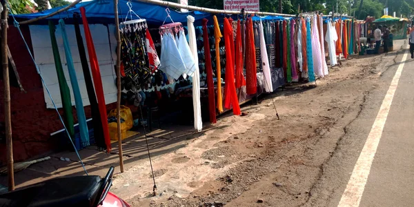District Katni India July 2019 Local Cloths Hanging Street Shop — Stock Photo, Image
