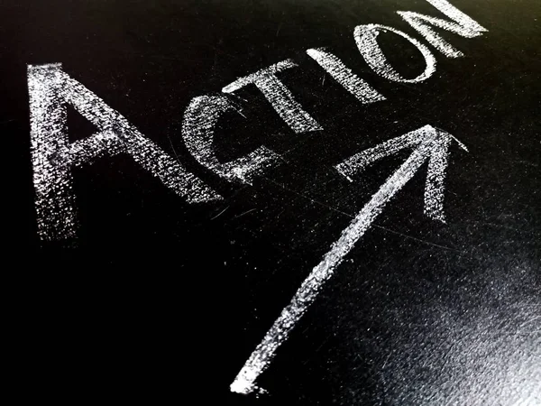 Action Word Displayed Chalkboard Learning Awareness Terminology Education Purpose — Stock Photo, Image