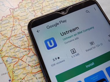 DISTRICT KATNI, INDIA - MAYIS 04, 2020: Akıllı telefon ekranında görüntülenen IBM şirket uygulama yazılımı Ustream.