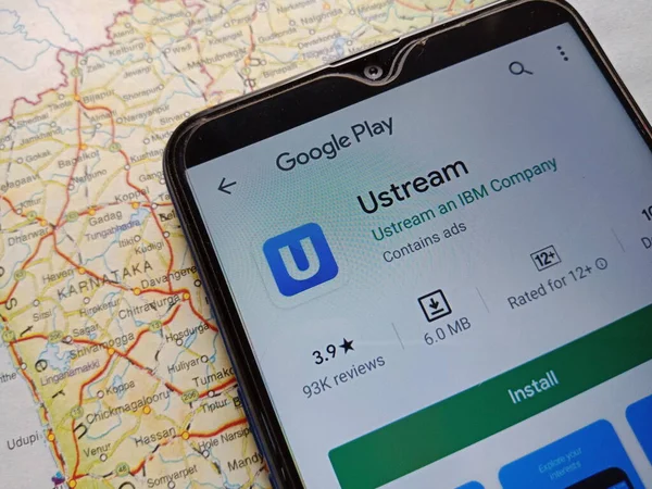 DISTRICT KATNI, INDIA - MAYIS 04, 2020: Akıllı telefon ekranında görüntülenen IBM şirket uygulama yazılımı Ustream.